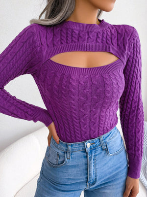 Womens Crew Neck Cutout Twist Long Sleeve Sweater SIZE S-L