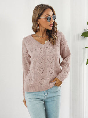 Womens Heart Drop Shoulder Sleeve Sweater SIZE S-L