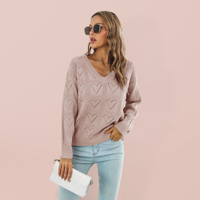 Womens Heart Drop Shoulder Sleeve Sweater SIZE S-L
