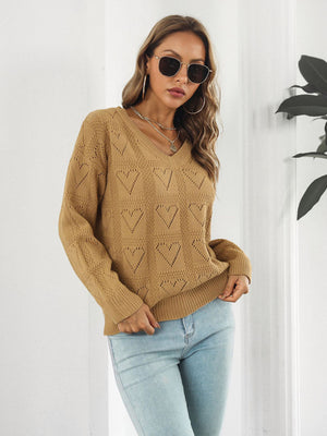 Womens Heart Drop Shoulder Sleeve Sweater SIZE S-L
