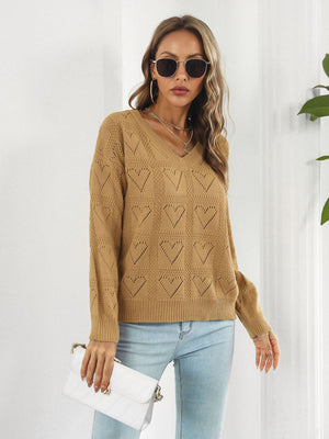 Womens Heart Drop Shoulder Sleeve Sweater SIZE S-L