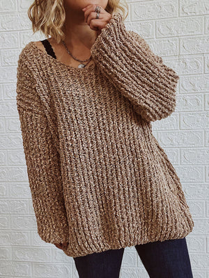 Womens Classic V Neck Drop Shoulder Sweater SIZE S-XL