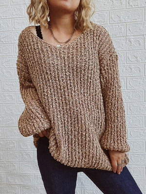 Womens Classic V Neck Drop Shoulder Sweater SIZE S-XL