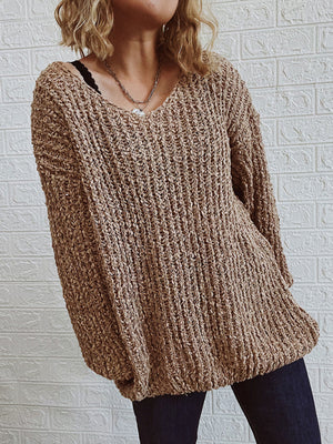 Womens Classic V Neck Drop Shoulder Sweater SIZE S-XL