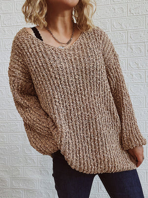 Womens Classic V Neck Drop Shoulder Sweater SIZE S-XL