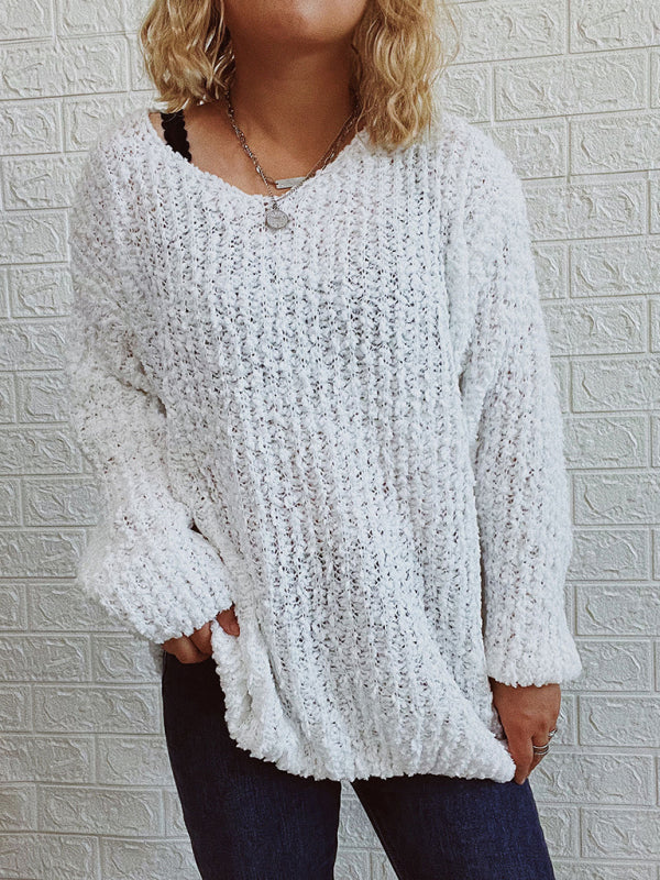 Womens Classic V Neck Drop Shoulder Sweater SIZE S-XL