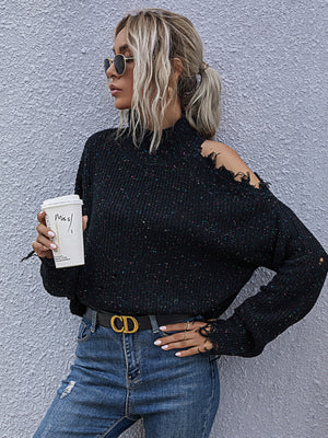 Womens Super Chic Mock Neck Long Sleeves Shoulder Cutout Sweater SIZE S-L