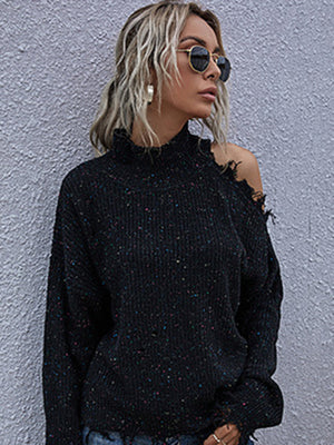 Womens Super Chic Mock Neck Long Sleeves Shoulder Cutout Sweater SIZE S-L