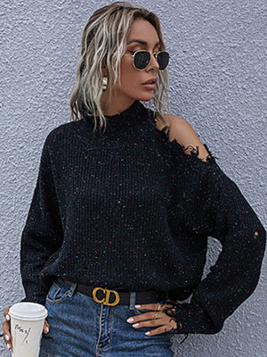 Womens Super Chic Mock Neck Long Sleeves Shoulder Cutout Sweater SIZE S-L
