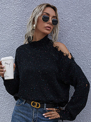 Womens Super Chic Mock Neck Long Sleeves Shoulder Cutout Sweater SIZE S-L