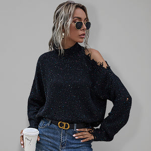 Womens Super Chic Mock Neck Long Sleeves Shoulder Cutout Sweater SIZE S-L