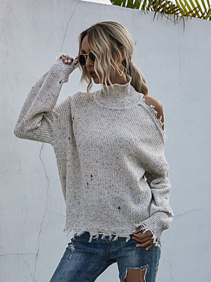 Womens Super Chic Mock Neck Long Sleeves Shoulder Cutout Sweater SIZE S-L
