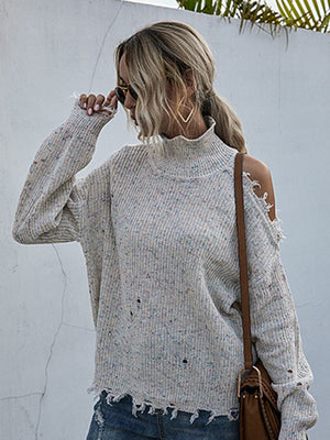 Womens Super Chic Mock Neck Long Sleeves Shoulder Cutout Sweater SIZE S-L