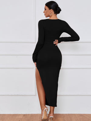 Womens Long Sleeve Angled Neckline Dress SIZE S-XL