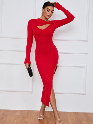 Womens Long Sleeve Angled Neckline Dress SIZE S-XL