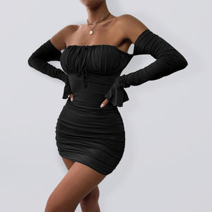 Womens Off The Shoulder Peasant Style Bodycon Dress SIZE XS-L