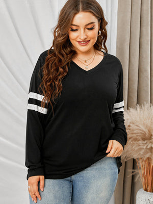 Womens Plus Size Long Sleeve V Neck Loose Top SIZE XL-5XL