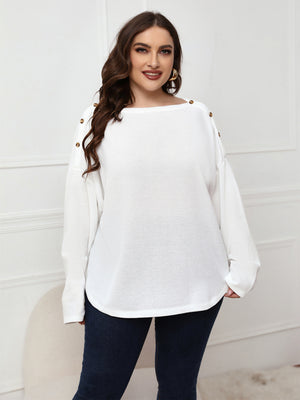 Womens Solid Color Plus Size Long Sleeve Loose Top SIZE XL-4XL