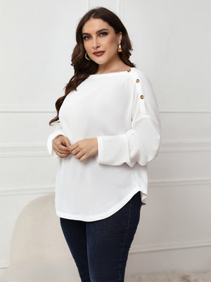 Womens Solid Color Plus Size Long Sleeve Loose Top SIZE XL-4XL