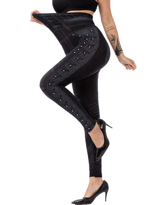 Womens High Waist Beaded Stretch Leggings SIZE XS-3XL