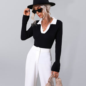 Womens Johnny Collar V Neck Long Sleeve Sweater SIZE S-XL
