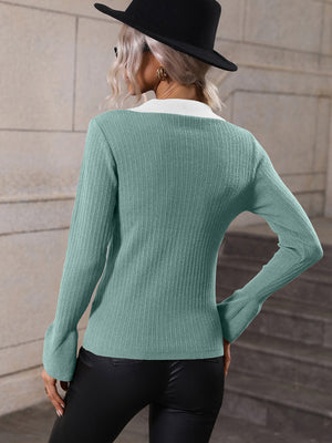 Womens Johnny Collar V Neck Long Sleeve Sweater SIZE S-XL