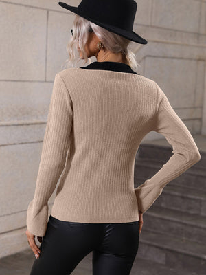 Womens Johnny Collar V Neck Long Sleeve Sweater SIZE S-XL