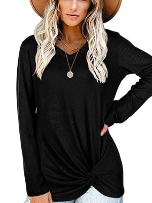 Womens Solid Color Twist Front Long Sleeve Knit Top SIZE S-XL