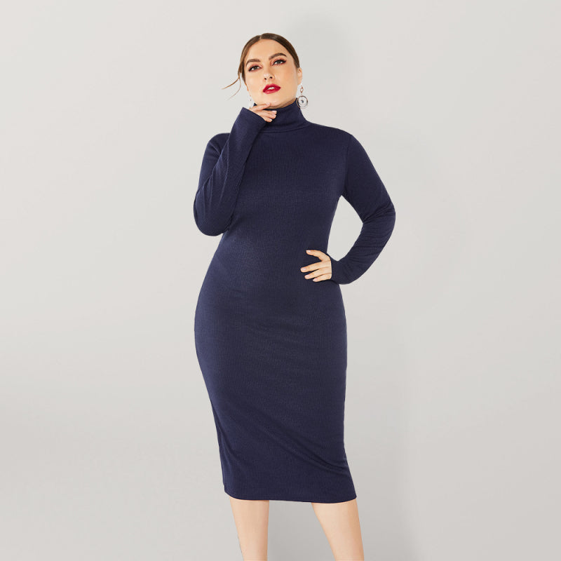 Womens Solid Color Turtleneck Long Sleeve Plus Size Dress SIZE XL-5XL –  Stacyleefashion