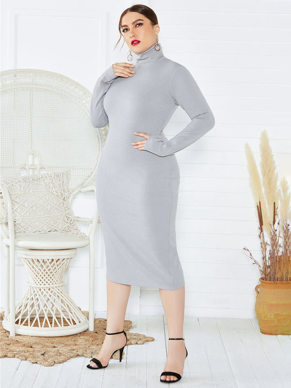 Womens Solid Color Turtleneck Long Sleeve Plus Size Dress SIZE XL-5XL –  Stacyleefashion