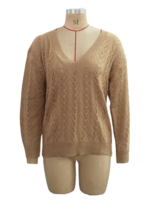 Womens Solid Color Open Stitch Long Sleeve Sweater SIZE S-3XL