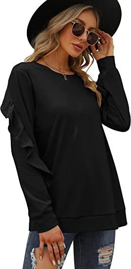 Womens New Round Neck Lantern Long Sleeved Top SIZE S-3XL