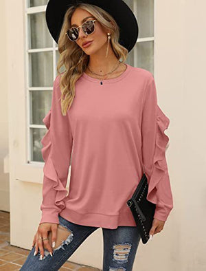 Womens New Round Neck Lantern Long Sleeved Top SIZE S-3XL