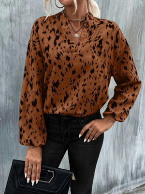 Womens Long Sleeve Stand Collar V Neck Blouse SIZE S-2XL