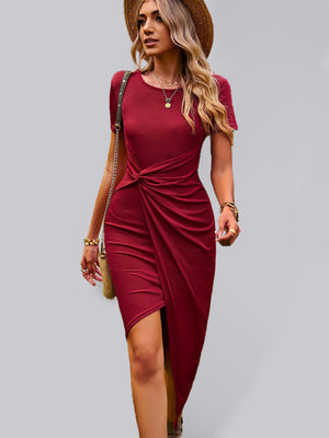 Womens Knitted High Slit Stretch Dress SIZE S-XL