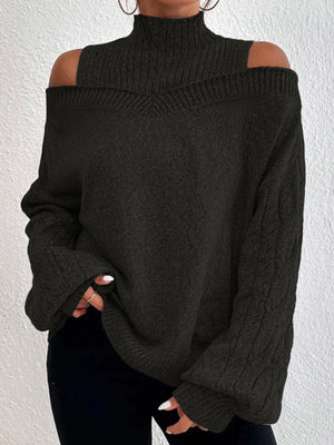 Womens Turtleneck Cut Out Off Shoulder Long Sleeved Sweater SIZE S-2XL