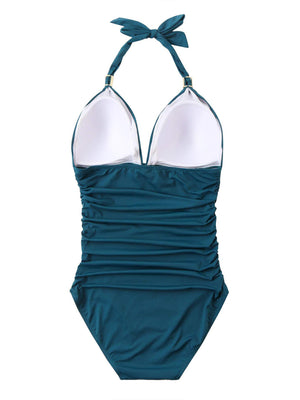 Womens Plunge Halter One Piece Swimsuit SIZE S-XL