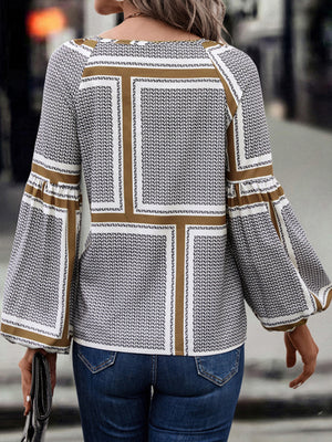 Womens New Fashion Balloon Sleeve Printed Blouse SIZE S-XL