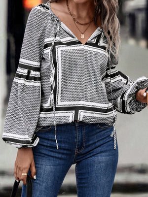 Womens New Fashion Balloon Sleeve Printed Blouse SIZE S-XL