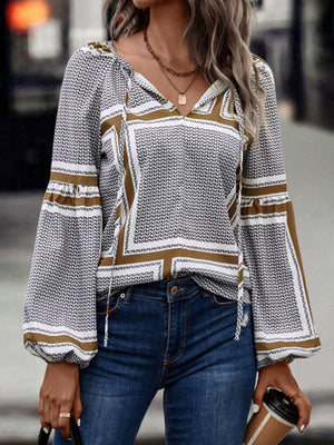 Womens New Fashion Balloon Sleeve Printed Blouse SIZE S-XL