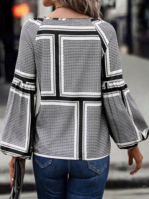 Womens New Fashion Balloon Sleeve Printed Blouse SIZE S-XL