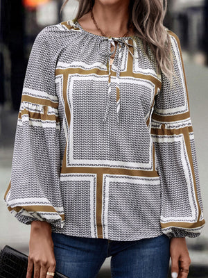 Womens New Fashion Balloon Sleeve Printed Blouse SIZE S-XL