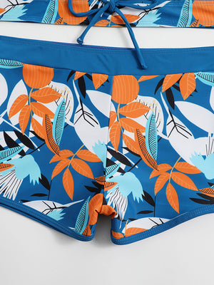 Womens Split High Waist Boxer Ties Printed Solid Color Bikini SIZE S-XK