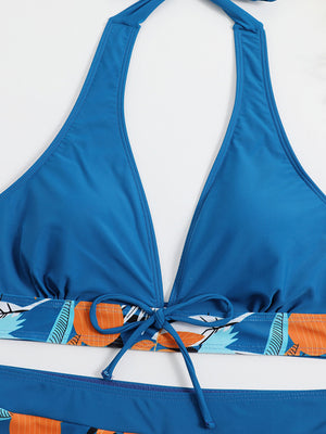 Womens Split High Waist Boxer Ties Printed Solid Color Bikini SIZE S-XK