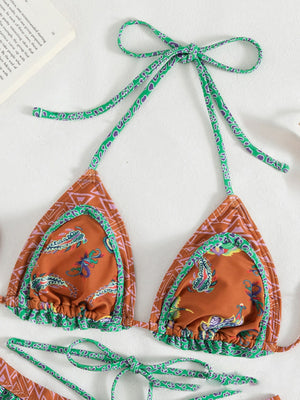 Womens Ethnic Print Halter Neck Tie Bikini SIZE S-L