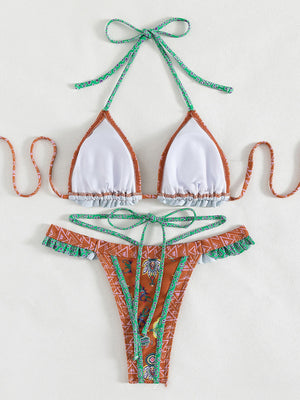 Womens Ethnic Print Halter Neck Tie Bikini SIZE S-L