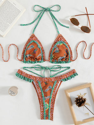 Womens Ethnic Print Halter Neck Tie Bikini SIZE S-L