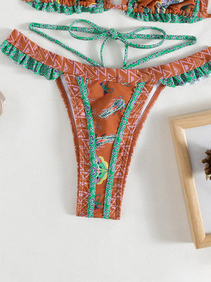 Womens Ethnic Print Halter Neck Tie Bikini SIZE S-L