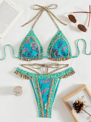 Womens Ethnic Print Halter Neck Tie Bikini SIZE S-L