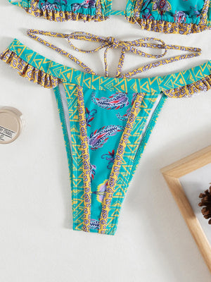 Womens Ethnic Print Halter Neck Tie Bikini SIZE S-L